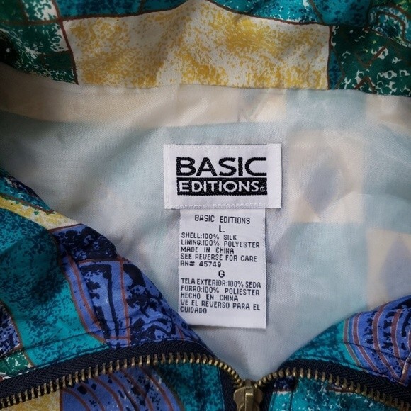 Basic Edition Windbreaker Jacket Womens L Vintage 90s Cluttercore Patchwork - Picture 5 of 9